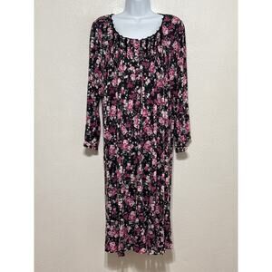 Eileen West Nightgown M Black Pink Floral Lace Tradwife Modest Coquette Cottage